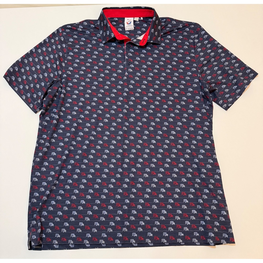 Puma Golf Volition America Mens XL Polo Shirt Navy Blue Off-Road Print 623986-02